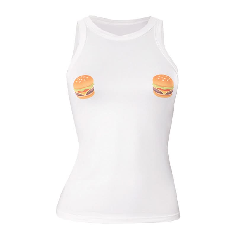 Crewneck hamburger pattern contrast top  | Festival Outfits Women
