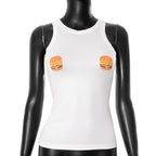 Crewneck hamburger pattern contrast top  | Festival Outfits Women