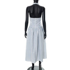 Striped bowknot zip-up halter maxi dress  | Festival Outfits Women