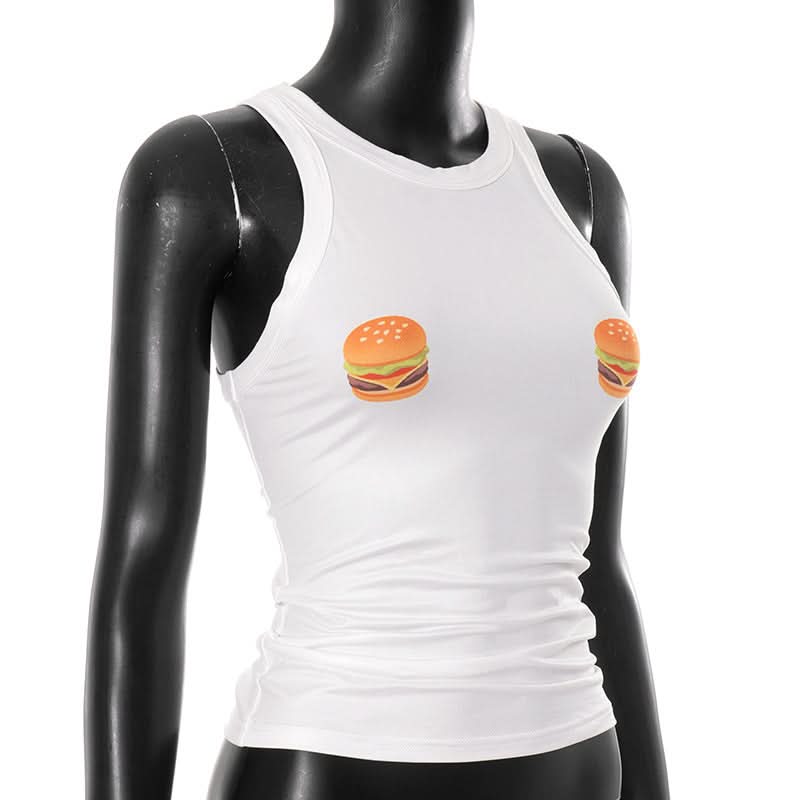 Crewneck hamburger pattern contrast top  | Festival Outfits Women