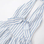 Striped bowknot zip-up halter maxi dress  | Festival Outfits Women