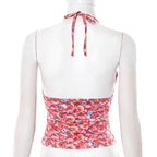Halter self tie v neck print backless top  | Festival Outfits Women