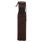 U neck lace patchwork ruched maxi dress  | Festival Outfits Women