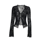 Long sleeve ruffle v neck print self tie top  | Festival Outfits Women