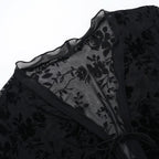 Long sleeve ruffle v neck print self tie top  | Festival Outfits Women
