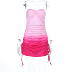 Gradient ruched self tie tube mini dress  | Festival Outfits Women