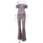Leopard print off shoulder ruched jumpsuit  | Festival Outfits Women