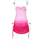 Gradient ruched self tie tube mini dress  | Festival Outfits Women