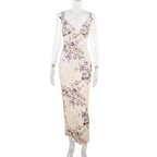 V neck flower applique cami maxi dress  | Festival Outfits Women