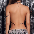 Halter hollow out metal chain backless cut out top  | Festival Outfits Women