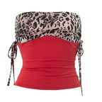 Drawstring ruched leopard print tube top  | Festival Outfits Women  | Cheetah Print Top