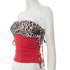 Drawstring ruched leopard print tube top  | Festival Outfits Women  | Cheetah Print Top