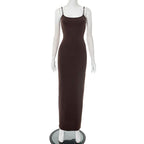 Beaded u neck slit backless cami maxi dress  | Festival Outfits Women