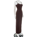 Beaded u neck slit backless cami maxi dress  | Festival Outfits Women