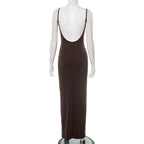 Beaded u neck slit backless cami maxi dress  | Festival Outfits Women