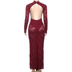 Long sleeve knotted backless lace maxi dress  | Festival Outfits Women