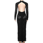 Long sleeve knotted backless lace maxi dress  | Festival Outfits Women