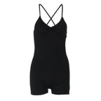 Cross back ruched v neck cami romper  | Festival Outfits Women