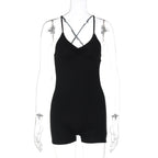 Cross back ruched v neck cami romper  | Festival Outfits Women