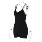 Cross back ruched v neck cami romper  | Festival Outfits Women