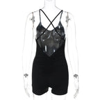 Cross back ruched v neck cami romper  | Festival Outfits Women