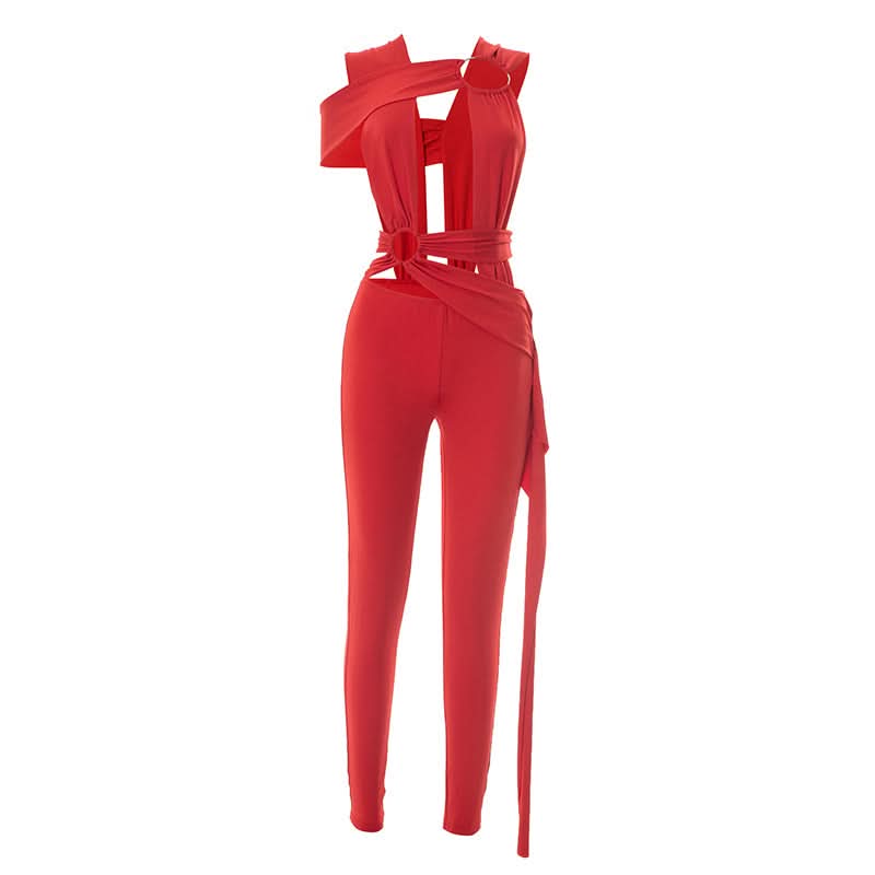 Irregular o ring hollow out ruched jumpsuit  | Festival Outfits Women