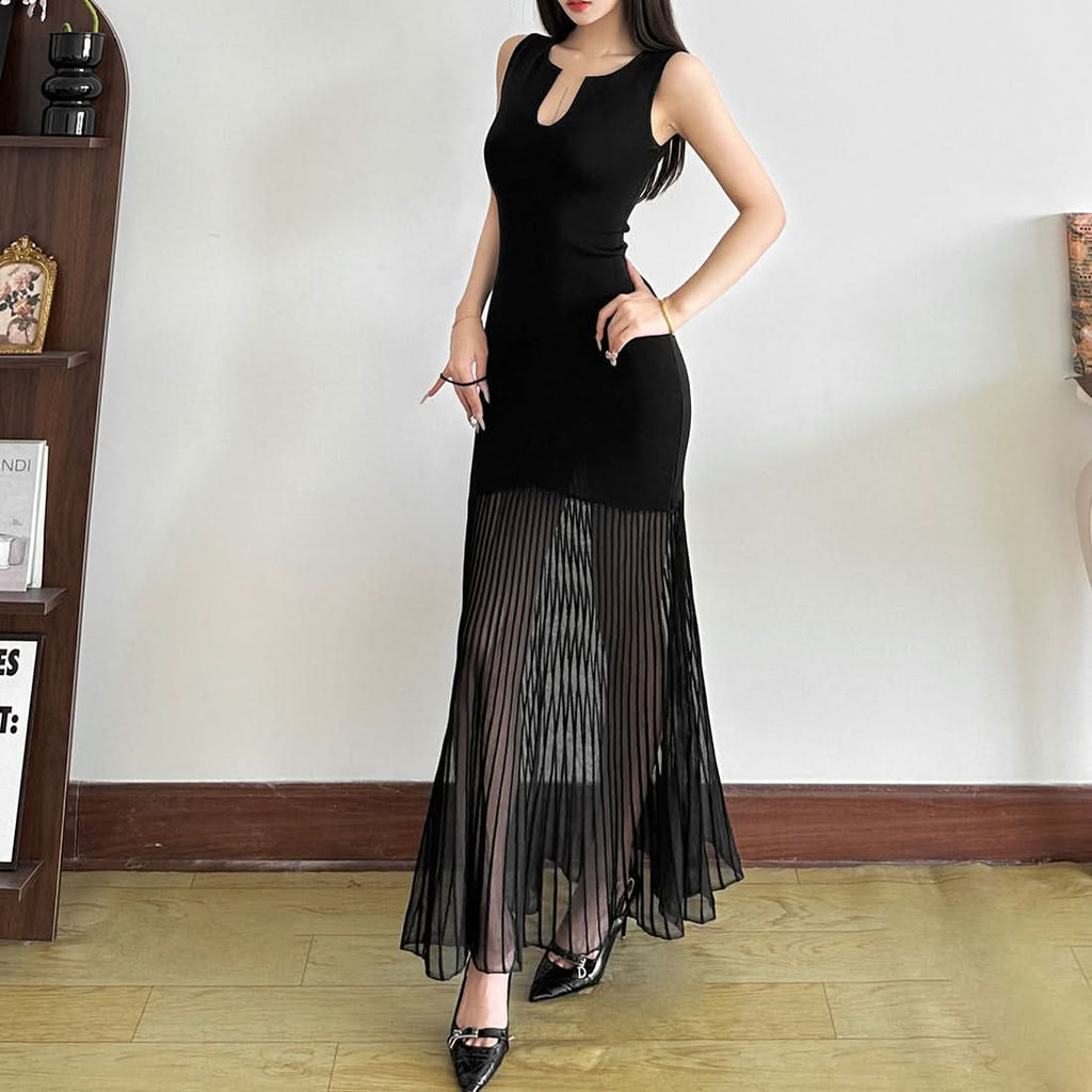 Sleeveless notch neck maxi dress  | Festival Outfits Women