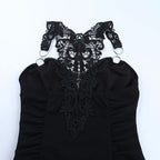Ruched v neck o ring lace solid top  | Festival Outfits Women