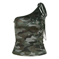 One shoulder self tie irregular camouflage top  | Festival Outfits Women
