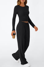 Casual Daily Solid Color Basic O Neck Long Sleeve Two Pieces