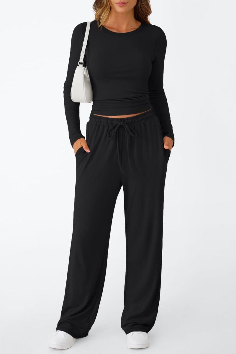 Casual Daily Solid Color Basic O Neck Long Sleeve Two Pieces