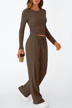 Casual Daily Solid Color Basic O Neck Long Sleeve Two Pieces