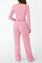Casual Daily Solid Color Basic O Neck Long Sleeve Two Pieces