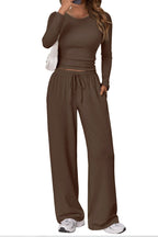 Casual Daily Solid Color Basic O Neck Long Sleeve Two Pieces