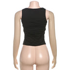 Crewneck hollow out metal chain solid cut out top  | Festival Outfits Women