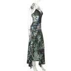 Halter self tie ruffle print v neck maxi dress  | Festival Outfits Women