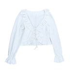 Long flared sleeve v neck ruffle ruched top  | Festival Outfits Women