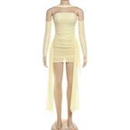 Mesh ruched gloves backless tube mini dress  | Festival Outfits Women