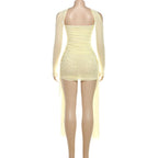 Mesh ruched gloves backless tube mini dress  | Festival Outfits Women