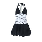 Halter polka dot v neck smocked mini dress  | Festival Outfits Women