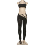 Self tie halter square neck lace up pant set  | Festival Outfits Women