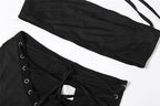 Self tie halter square neck lace up pant set  | Festival Outfits Women