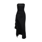 Glitter high slit ruffle tube maxi dress  | Festival Outfits Women