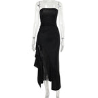 Glitter high slit ruffle tube maxi dress  | Festival Outfits Women
