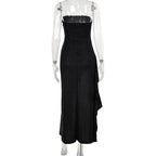 Glitter high slit ruffle tube maxi dress  | Festival Outfits Women