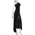 Glitter high slit ruffle tube maxi dress  | Festival Outfits Women