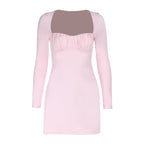 Ruched long sleeve solid mini dress  | Festival Outfits Women