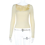 Lace hem long sleeve solid top  | Festival Outfits Women