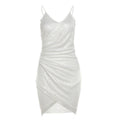 Ruched glitter v neck zip-up cami mini dress  | Festival Outfits Women
