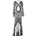 Zebra print hollow out slit ruffle cut out maxi dress  | Festival Outfits Women